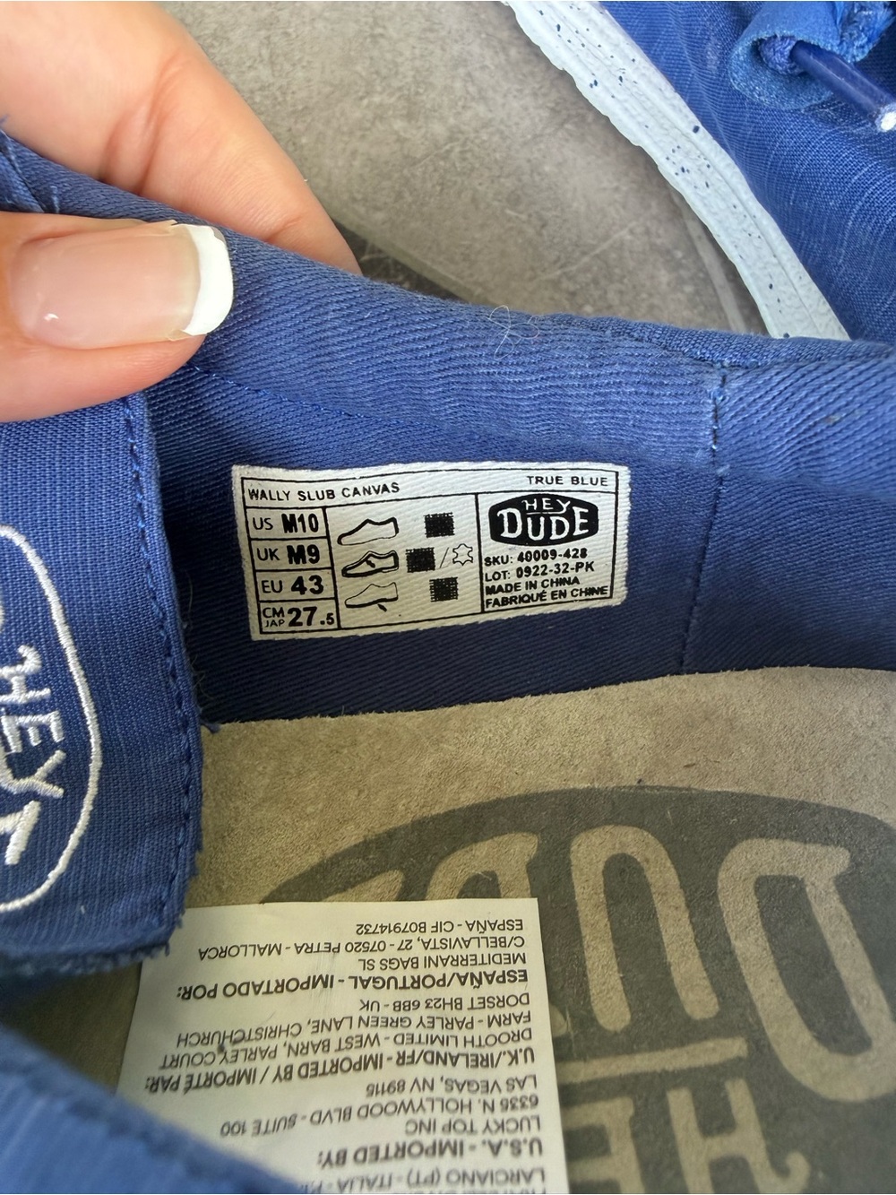 Hey Dude Royal Blue Canvas Slip-Ons with White Speckled Sole - Picture 6 of 6